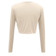 thumbnail image 5 of Riforla Women's Sexy Long Sleeve Crop Top 2024 Crew Neck Basic Fitted Tight Cropped T Shirts V Neck Tee Graphic Was Out Long Sleeve Beige XXL, 5 of 5