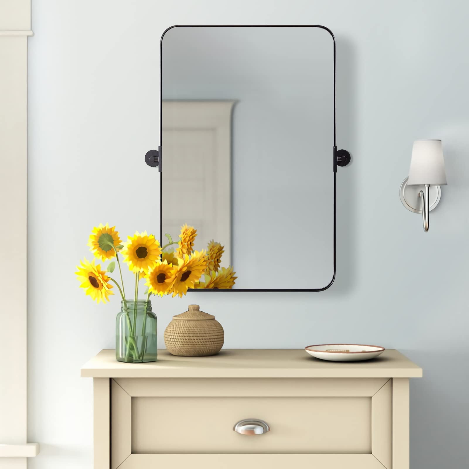 MOON MIRROR 20"x30" Matte Black Pivot Mirror for Bathroom, Metal Frame
