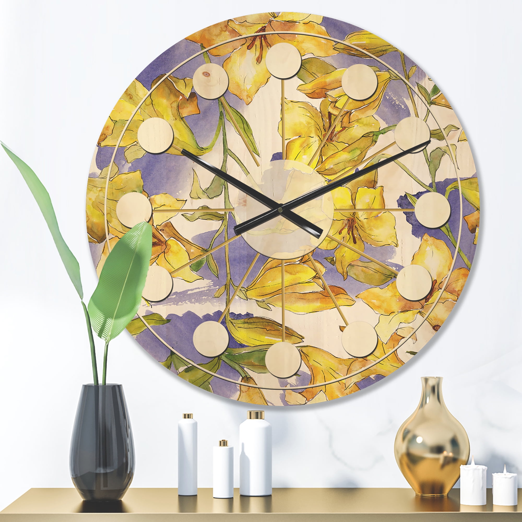 Designart 'Retro Abstract Poppies V' Mid-Century Modern Wood Wall Clock