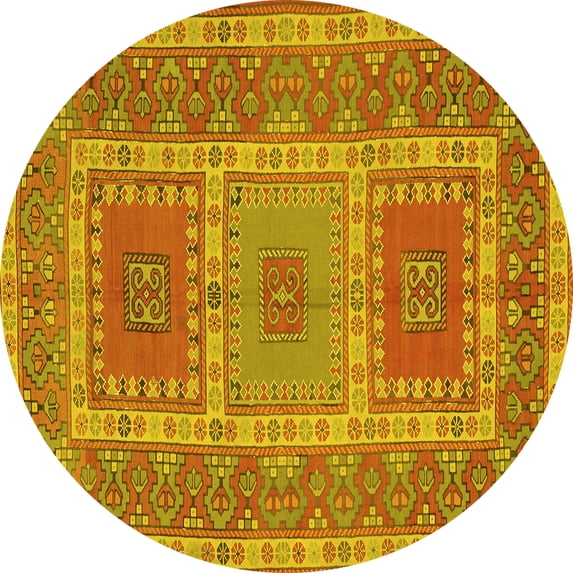 Ahgly Company Machine Washable Indoor Round Persian Yellow Traditional Area Rugs, 4' Round