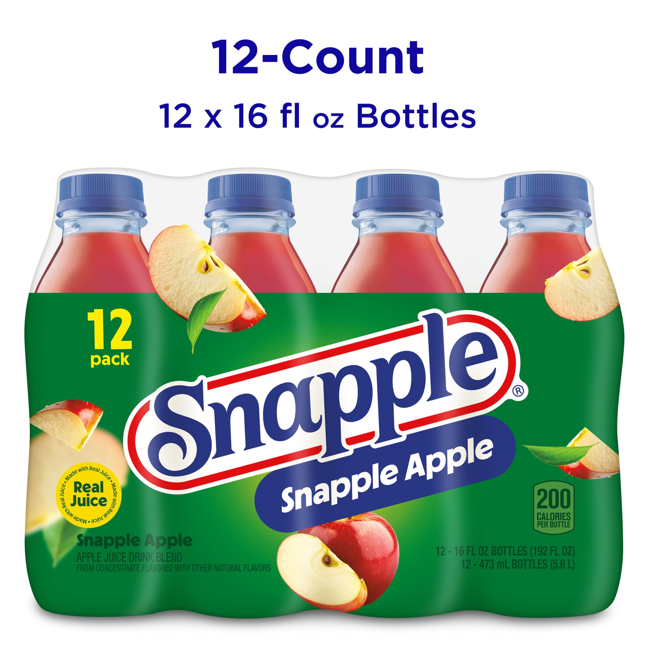 Snapple Apple Juice Drink, 16 fl oz, 12 Count Bottles