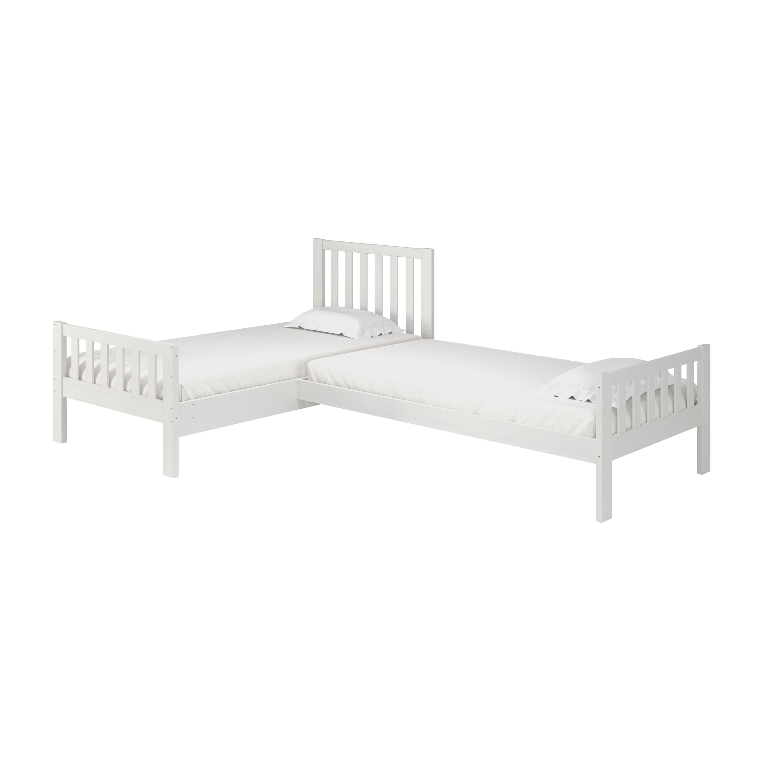Aurora Corner LShaped Twin Wood Bed Set, White
