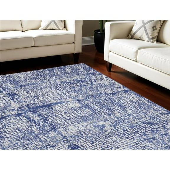 HomeRoots 551412 8 x 12 ft. Abstract Distressed Non Skid Rectangle Area Rug, Ivory & Navy Blue