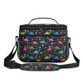 thumbnail image 2 of Dinosaur and Floral Black Pattern Insulated Lunch Box for Women Men, Medium Leakproof Cooler Bag with Adjustable Strap, 10"x6.7"x8", 2 of 6
