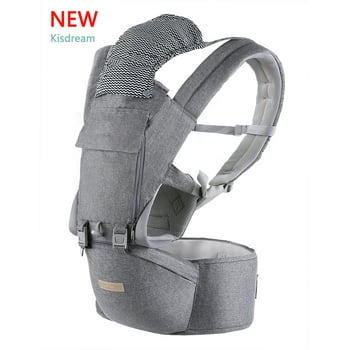 Kisdream Baby Carrier, 9-in-1 Carrier Newborn to Toddler, Wrap with Hip Seat Lumbar Support, Carriers for All Seasons ＆ Positions, Perfect Hiking Shopping Travelling, Grey, 1.95 Pound