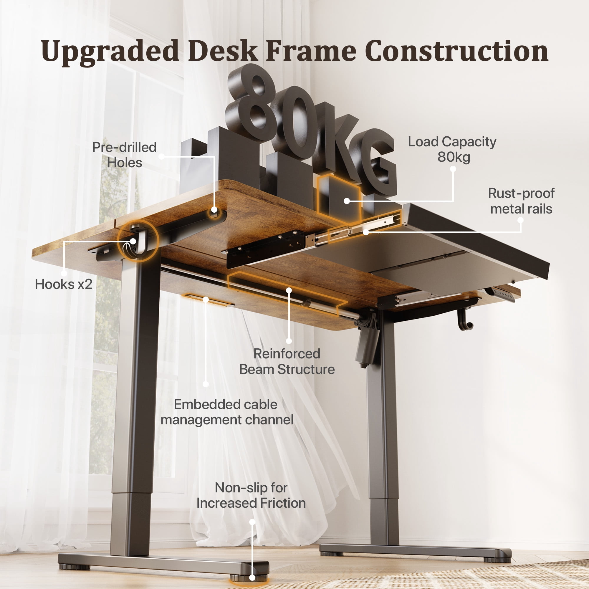 INNOVAR Standing Desk with Drawers, 48 x 24 inches Electric Standing Desk Adjustablei Height, Sit to Stand up Desks Computer Workstation, Rustic Brown