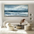 thumbnail image 3 of White Ocean Wave Abstract Oil Painting Blue Seascape Minimalist Painting On Canvas Beach Wall Art Large Living Room Painting,Unstretched,Frameless,(114*228cm)45*90lnches, 3 of 5