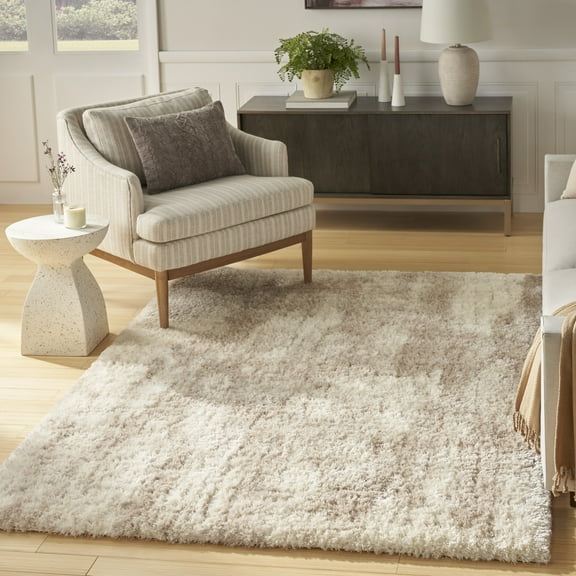Nourison Luxurious Shag 5'3" x 7'3" Ivory Beige Modern Indoor Rug