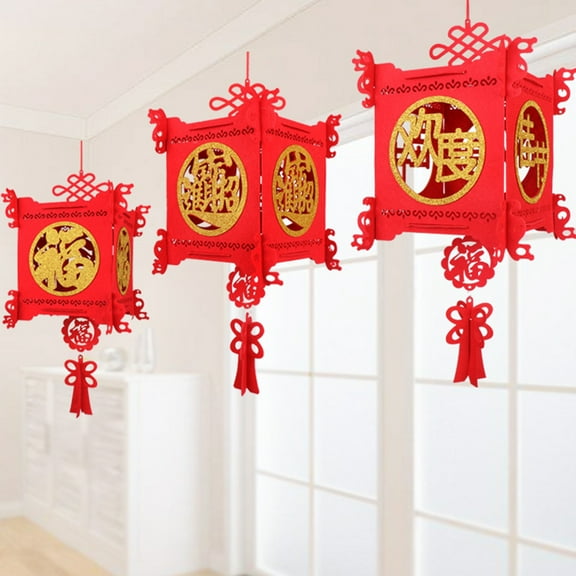 WEUVEB 2-Pack Red Paper Hanging Lanterns for Spring Festival, Party and Home Decoration, Traditional Festival Lighting