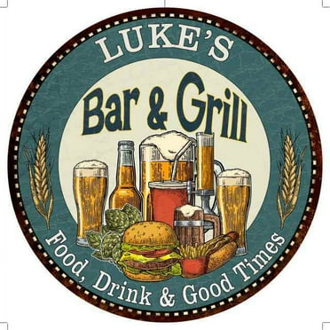 LUKE'S Bar and Grill 12" Round Metal Sign Kitchen Wall Decor 200120023085
