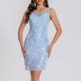thumbnail image 5 of BLTIBY 2025 Women Sequin Dress Printed Sparkly Glitter V Neck Sleeveless Short Party Night Out Club Fashion Waist Dress Light Blue S, 5 of 9