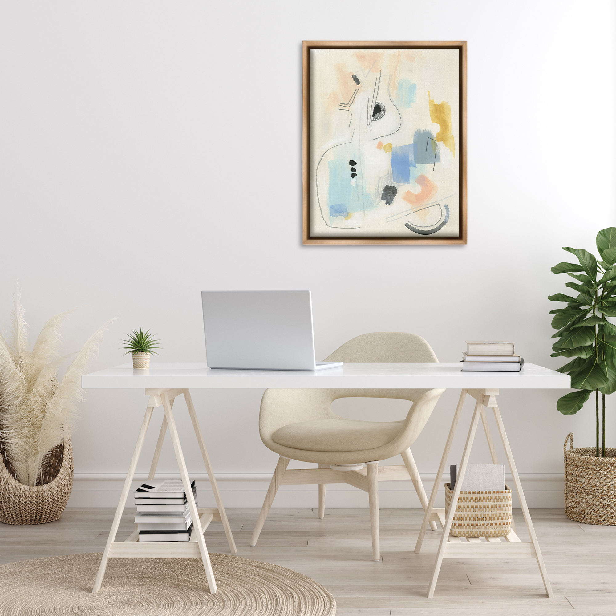 Stupell Industries Funky Modern Pastel Abstraction Abstract Painting Brown Floater Framed Canvas Art Print Wall Art, 25 x 31