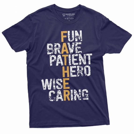 Men's Father definition T-shirt Father's day Brave Patient hero wise caring dad daddy gift ideas (Medium Navy Blue)
