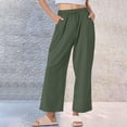 thumbnail image 2 of Liquidation de Pantalons pour Femmes! Pantalons en Lin à Rayures pour Femmes, Décontractés, à Jambe Grand, Pantalons Raccourcis, Coton et Lin, Taille Élastique, Légers, Pantalons d'Été, 2 of 7