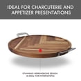 thumbnail image 4 of Dexas Acacia Wood Herringbone Charcuterie Board with Stainless Steel Handles – 18" Round Serving Tray, Large Cheese & Meat Board for Entertaining, Decorative Wooden Food Platter, 4 of 8