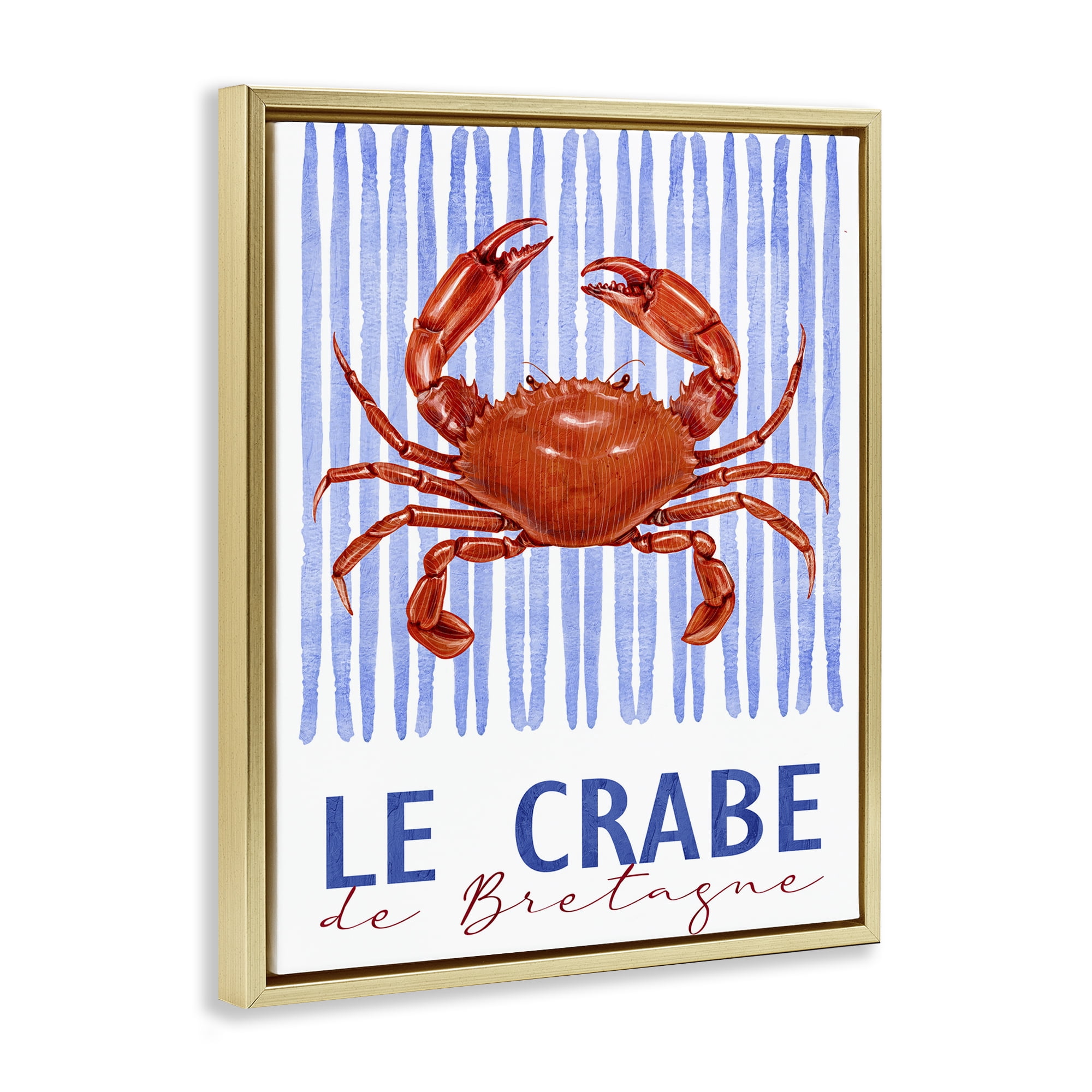 Stupell Industries Le Crabe Nautical Stripes Gold Framed Floater Canvas Wall Art, design by Kim Allen