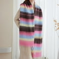 thumbnail image 6 of Winter Women Warm Scarf Long Shawl Large Scarves Cold Weather Thicker Blanket Wrap Colour Stripe Winter Scarf for Women Chunky Warm Tassel Long Shawl Winter Accessories for Women Neck Gaiter, 6 of 8