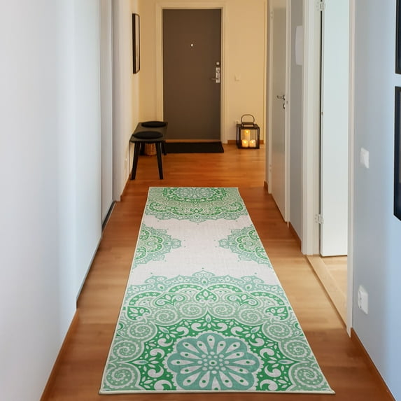 Oriental Decorative Rug, Soft Colored Mandala South Culture Inspired Floral Image, Quality Carpet for Bedroom Dorm and Living Room, 6 Sizes, Almond Green, by Ambesonne
