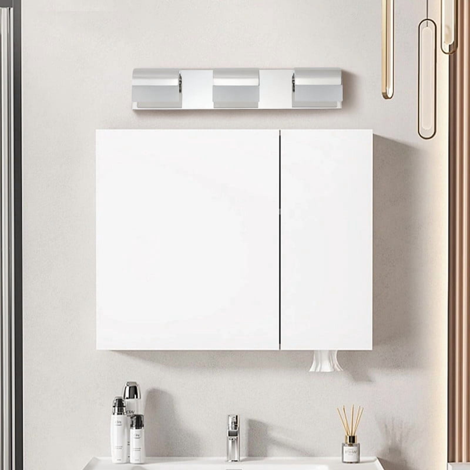 3-Light Modern LED Vanity Lights for Bathroom, Chrome Finish with Acrylic Shades, Wall Mounted Dimmable Fixture for Mirror and Sink Area