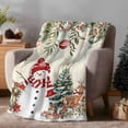 thumbnail image 2 of Winter Snowman Flannel Blanket for Bed,Travel and Camping, Christmas Tree Leaves Elk Flower Beige Letter Super Soft Cozy Blanket for All Seasons 32"x48", 2 of 9