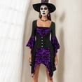 thumbnail image 3 of Sarkoyar Women Halloween Cosplay Dress Irregular Cuff And Hem Skull Pattern Lace Tie-up Strap Low-cut Button Decor Medieval Vintage Performance Stage Show Dress, 3 of 10