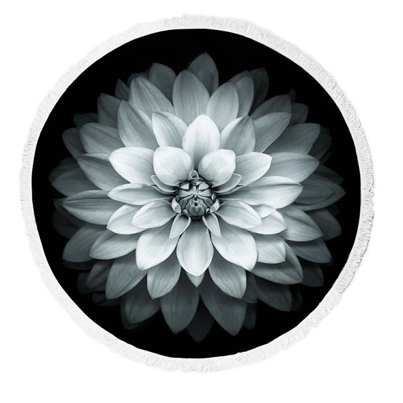 ZKGK Dahlia Floral Pattern Round Beach Towel Beach Mats Beach Shawl Beach Blanket with Tassels Beach Throw Towel Yoga Mat