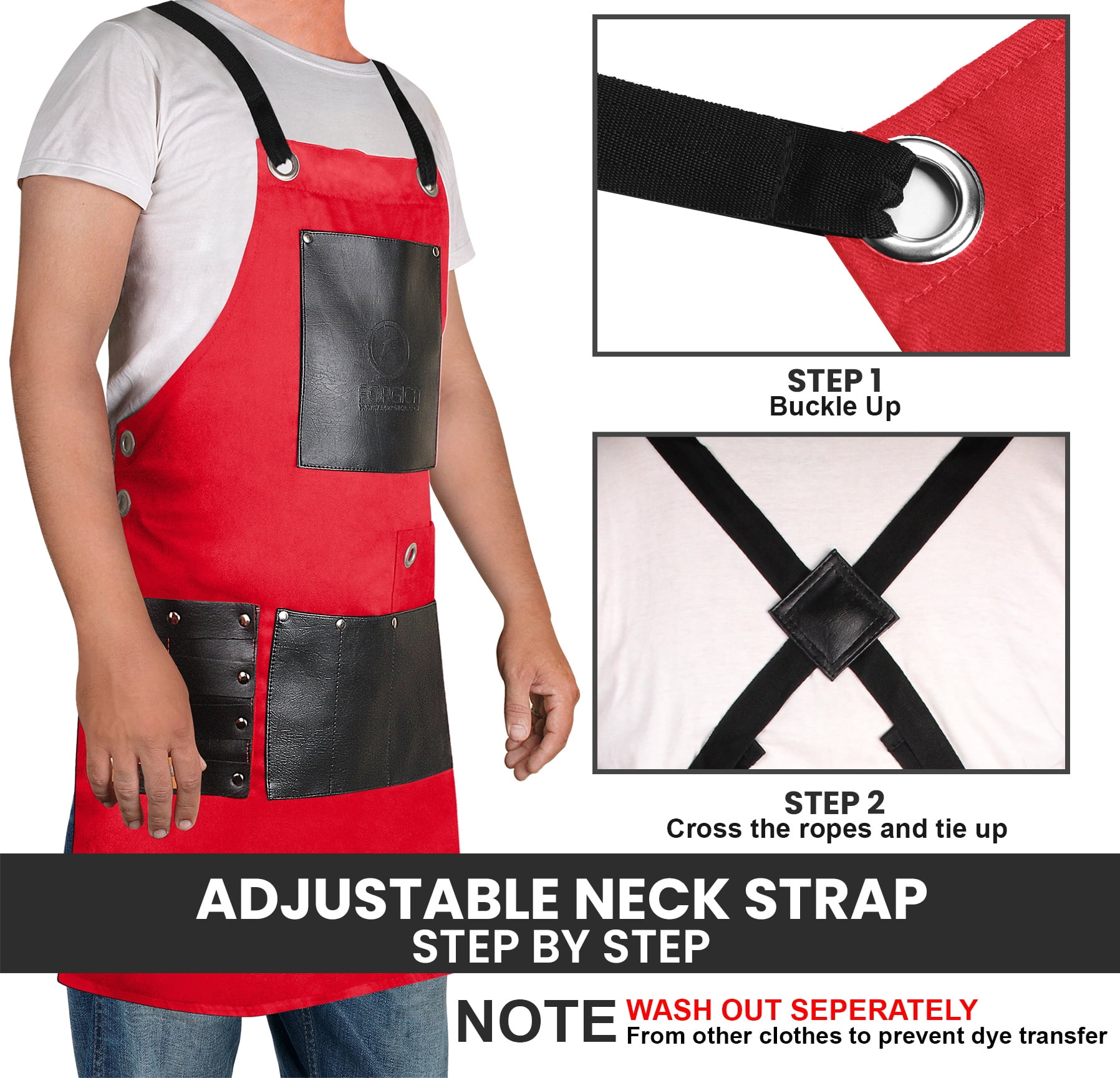Forgica Red Adjustable Work Apron with Pockets for Men and Women | Professional Cotton Apron, Ideal for Barbers, Hairstylists, Smiths, and Grilling