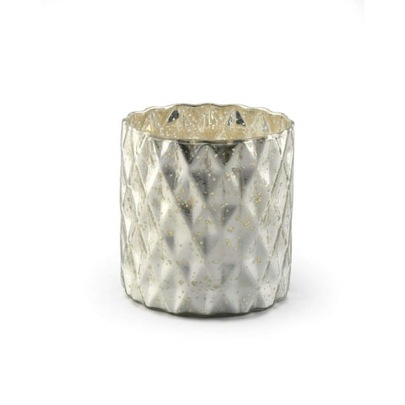 Serene Spaces Living Silver Diamond Mercury Cylinder Vase - Handmade Mercury Glass Finish & Vintage Style, Ideal for Home Decor, Weddings, Events, Measures 5†Tall x 5" Diameter