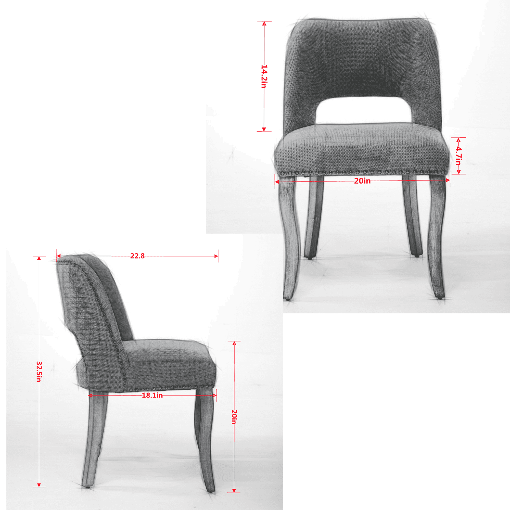 Set of 6 Wood Dining Chairs with Fabric Upholstered Back and Seat Modern Accent Side Chair w/Wood Legs for Living Room/Dining Room/Bedroom/Restaurant