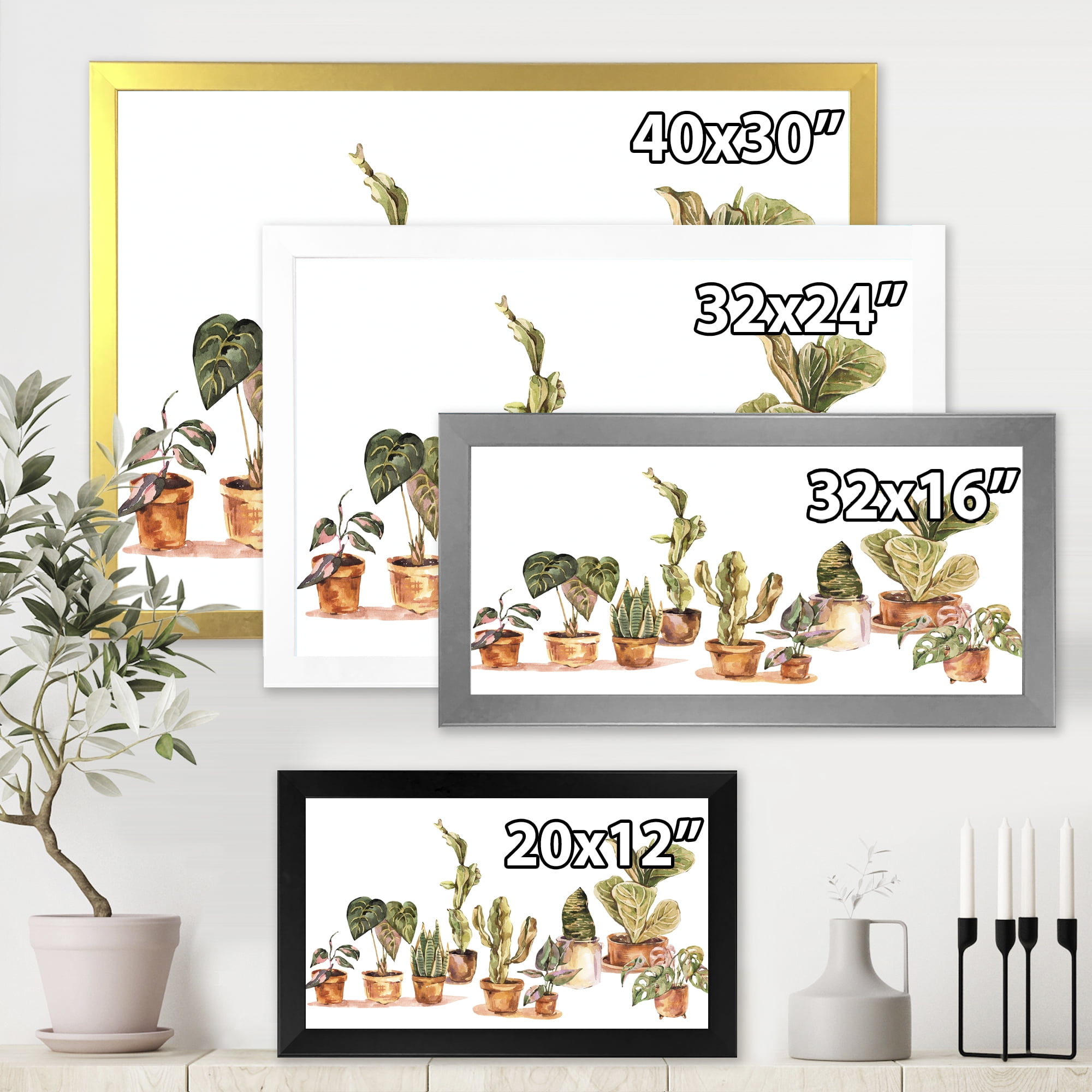 Designart 'Indoor House Plants Urban Jungle in Flowerpots I' Traditional Framed Art Print