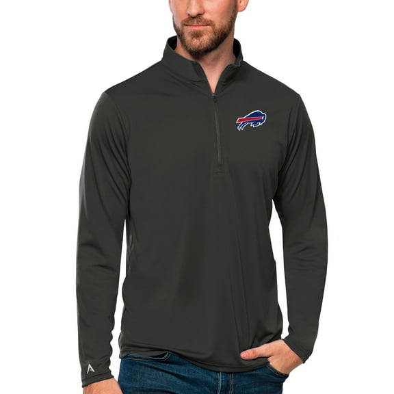 Men's Antigua Charcoal Buffalo Bills Tribute Quarter-Zip Lightweight Pullover Top