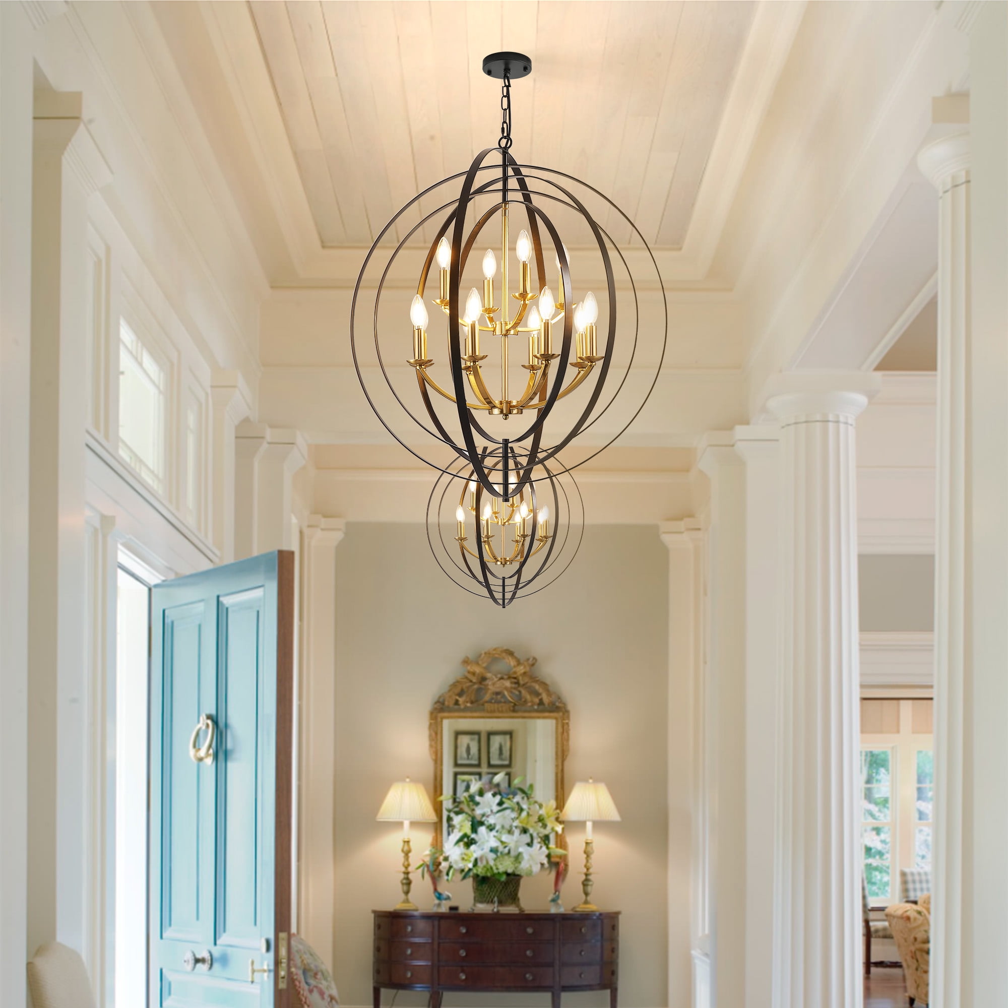 12 Light Chandelier,Industrial Ceiling Light Circle Light Fixtures with Farmhouse Adjustable Height Rustic Hanging Light E12 Base for Kitchen Island,Entryway,Indoor