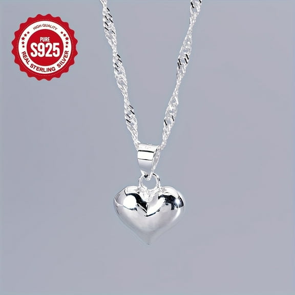 1PC S925 Sterling Silver Heart-Shaped Pendant Necklace - Durable, Hypoallergenic, and Nickel-Free for Sensitive Skin, Suitable for Daily Wear, Ideal Gift for Loved Ones,Silvery