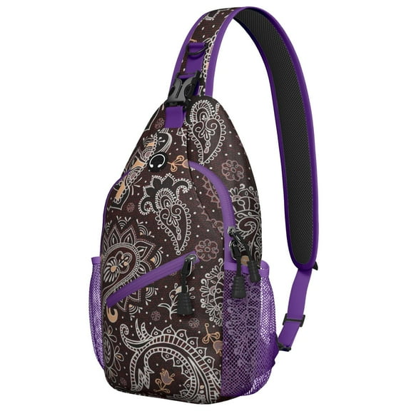 Chic Paisley Artwork Sling Backpack for Women, Bohemian Vintage Crossbody Shoulder Bag with Decorative Floral Pattern, Lightweight Travel Daypack