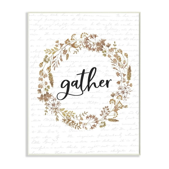Stupell Industries Gather Leaves Wreath Fall Autumn Seasonal Design Wall Plaque by Lettered and Lined