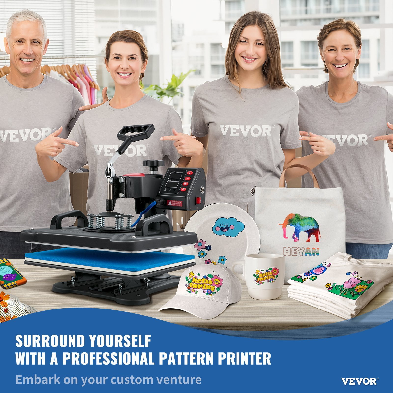 HCY Heat Press, 5 in 1 Heat Press Machine Machine 12x15, Clamshell Sublimation Transfer Printer Fast Heat-up, Digital Precise Temperature Control, Vinyl Heat Press for T-Shirt Plate Mug Cup, 900W