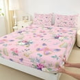 thumbnail image 3 of jejeloiu Kawaii Flying Butterfly Bed Sheets,Cute Rustic Floral King Sheets,Pink Flower Sheet Set For Girls,Microfiber Bedroom Decor,4 Pieces, 3 of 7
