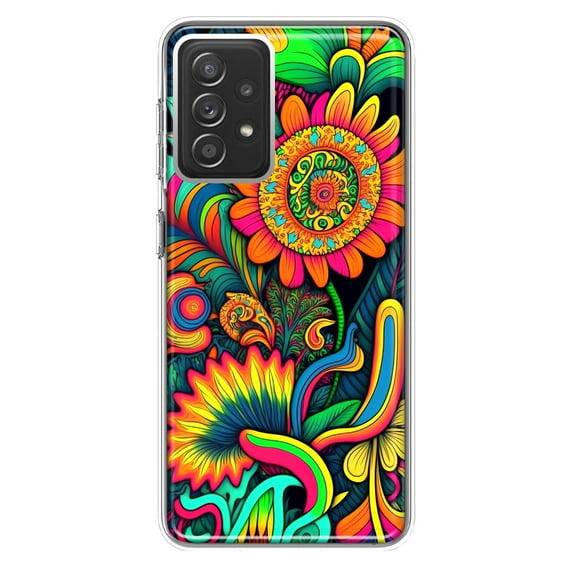 MUNDAZE Samsung Galaxy A72 Shockproof Clear Hybrid Protective Phone Case Neon Psychedelic Indie Hippie Sunflowers Cover