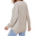 thumbnail image 6 of Xuanfei Women Buttons Solid Color Crew Neck Long Sleeve Top, 6 of 8