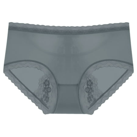 BYHONG Ladies Mesh Semi Transparent Sexy Lace Ice Silk Breathable Mid Rise Comfortable Panties Womens Panties Grey L