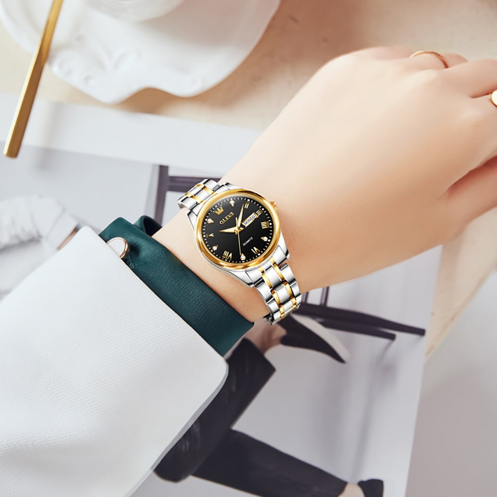 OLEVS Watches for Women Luxury Dress Quartz Analog Casual Gold Plated Stainless Steel Waterproof Luminous Date Fashion Ladies Wrist Watches Gifts Relojes para Mujer