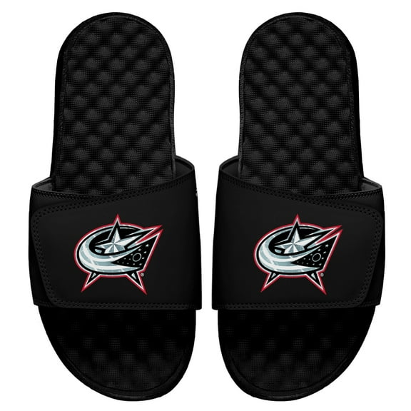 Men's ISlide Black Columbus Blue Jackets Ice Clipping Mask Slide Sandals