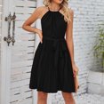 thumbnail image 4 of Vestido de mujer de una línea de color sólido con cuello halter vestido de sol para cóctel (negro L) FLhrweasw Para estrenar, 4 of 8