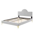 thumbnail image 5 of Platform Bed Frame, King Size, Grey Gray, Velvet, Modern Contemporary, Bedroom Master Guest Suite Room, 5 of 10