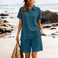 thumbnail image 3 of KIHOUT Women's Summer Casual Two Piece Outfit Short Sleeve Lapel Button V Neck Top and Shorts Set Loose Fit Breathable Cotton Linen Blend Tracksuit for Daily Vacation, 3 of 8