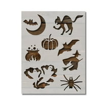Halloween Stencil Bat Cat Pumpkin Witch Template Reusable 8.5 x 11 for Painting on Walls, Wood, Etc. By Stencilville