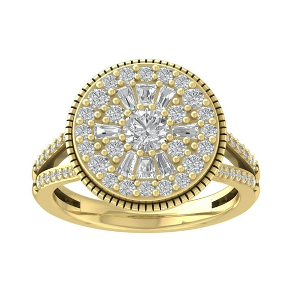 Araiya 14K Yellow Gold Round and Baguette Cluster Diamond Ring (1 1/4 cttw, I-J Color, I2-I3 Clarity), Size 7