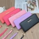 thumbnail image 5 of Cartera de mujer con cremallera larga, cartera de mano, cartera suave a cuadros a la moda, monedero de gran capacidad, 5 of 5