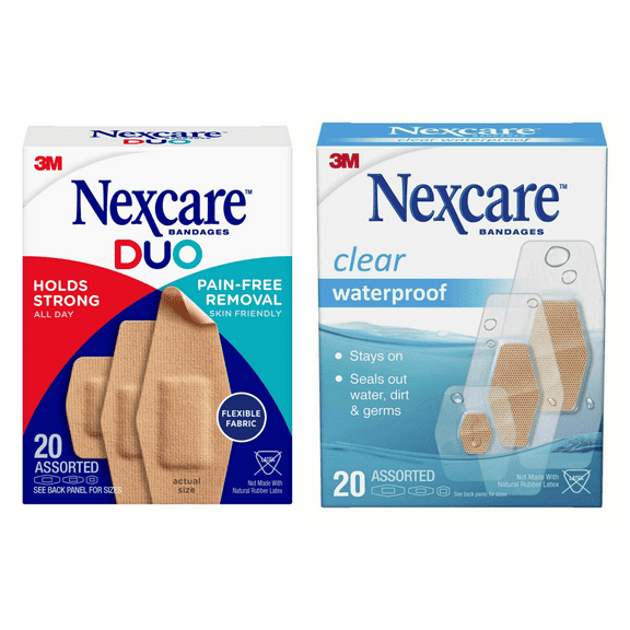 Nexcare Duo Bandages and Waterproof Clear Banages, Assorted Sizes, 40 Count Total