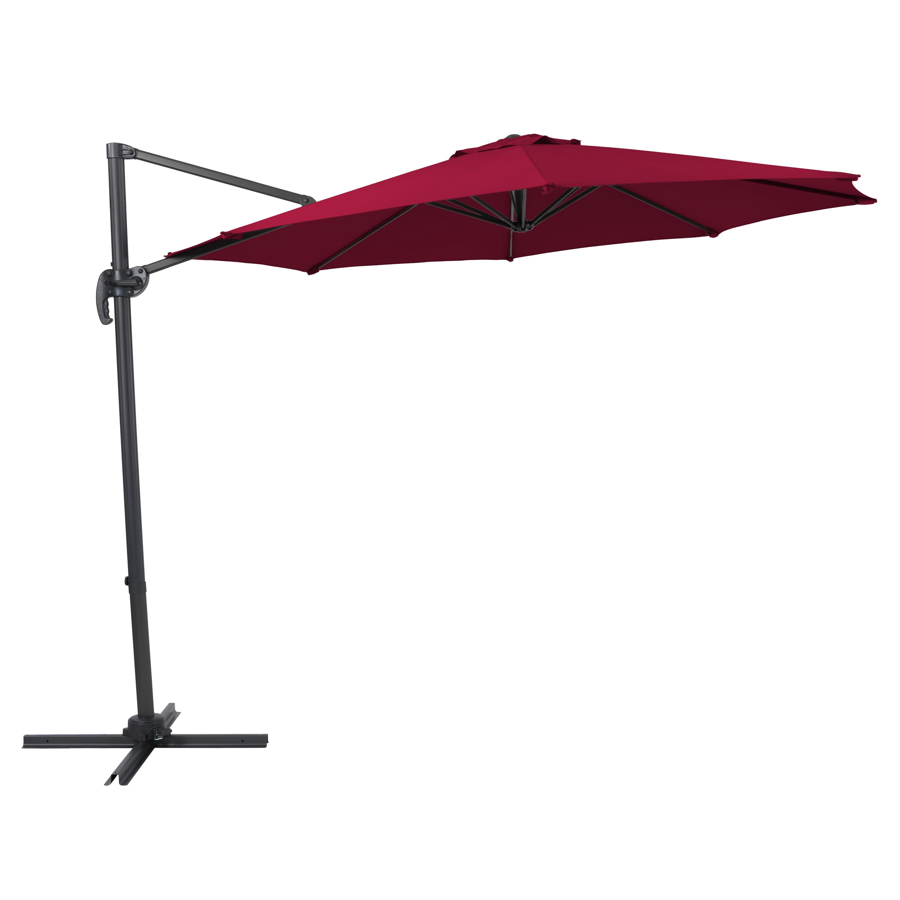 CorLiving 9.5ft Offset Tilting and Rotating Outdoor Umbrella with Aluminum and Steel Frame and Durable Canopy, Wine Red